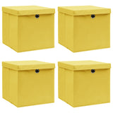 Vidaxl storage boxes with lid 4 pcs 32x32x32 cm fabric yellow