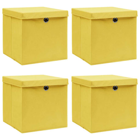 Vidaxl opbergboxen met deksel 4 st 32x32x32 cm stof geel