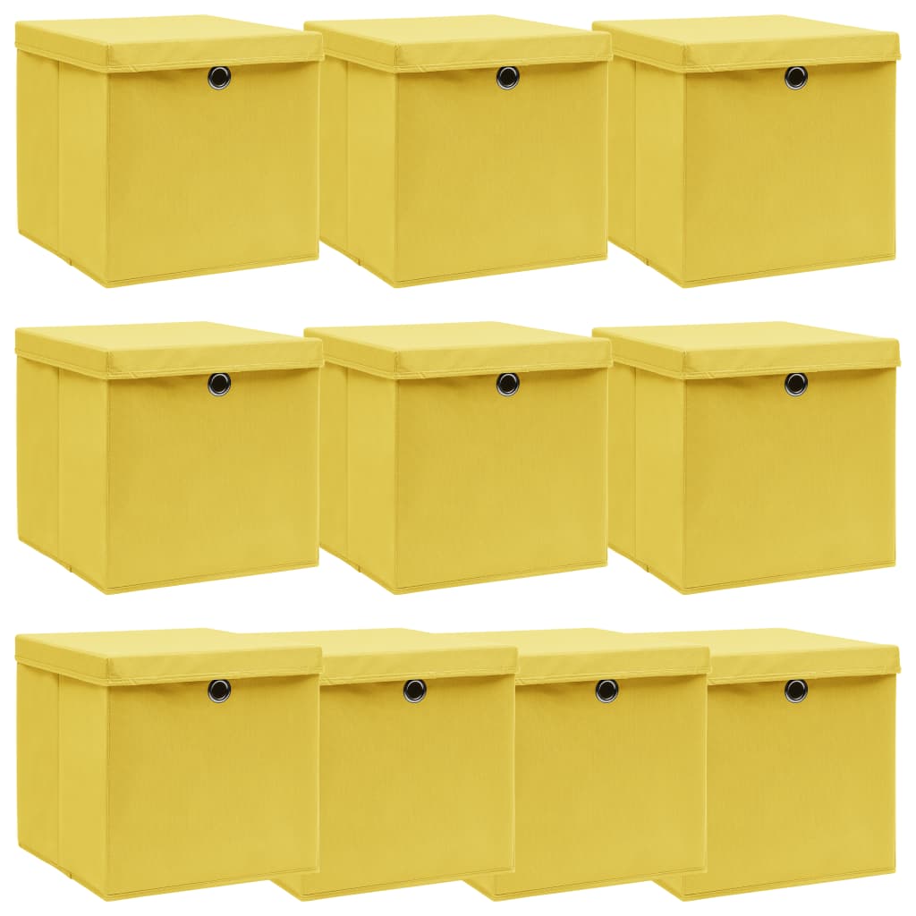 Scatole di archiviazione Vidaxl con coperchio da 10 pezzi 32x32x32 cm tessuto giallo