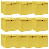 Cajas de almacenamiento de Vidaxl con tapa 10 PCS 32x32x32 CM tela amarillo