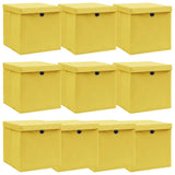 Vidaxl opbergboxen met deksel 10 st 32x32x32 cm stof geel
