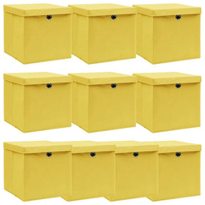 Vidaxl opbergboxen met deksel 10 st 32x32x32 cm stof geel
