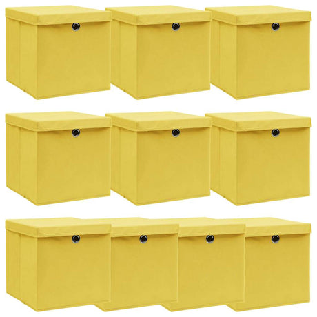 Vidaxl opbergboxen met deksel 10 st 32x32x32 cm stof geel