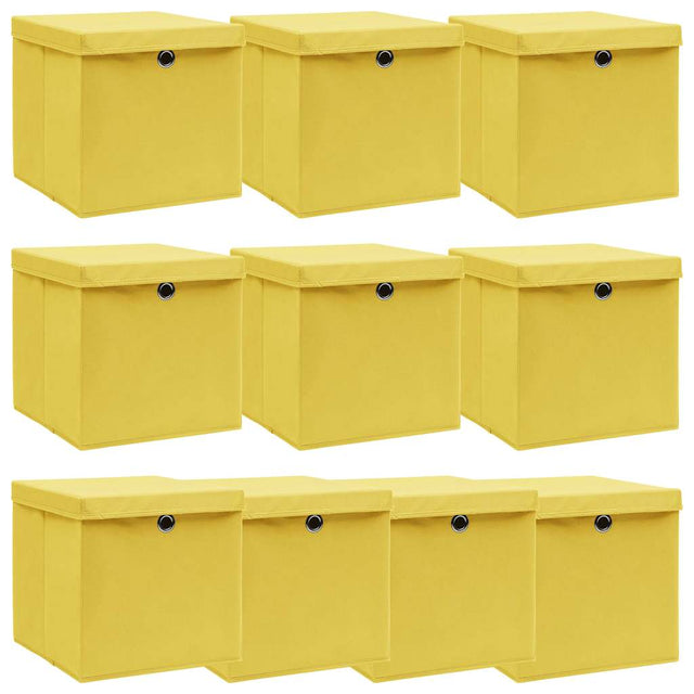 Vidaxl opbergboxen met deksel 10 st 32x32x32 cm stof geel