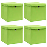 Boîtes de rangement Vidaxl avec couvercle 4 PCS 32x32x32 cm Tissu vert