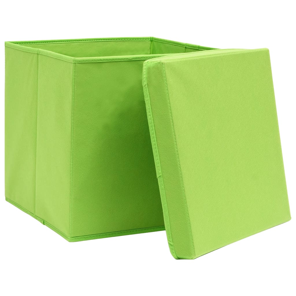 Boîtes de rangement Vidaxl avec couvercle 4 PCS 32x32x32 cm Tissu vert