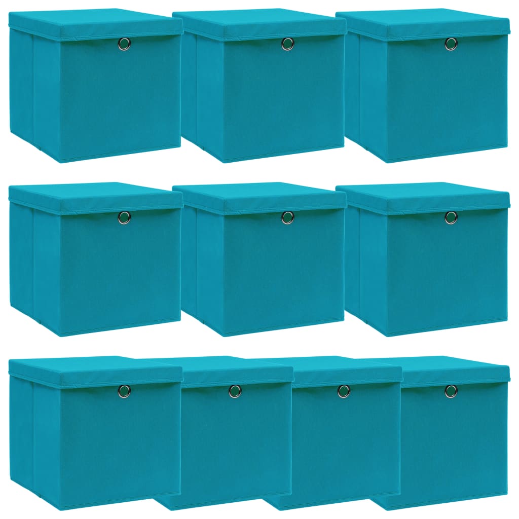 Vidaxl storage boxes with lid 10 pcs 32x32x32 cm fabric baby blue