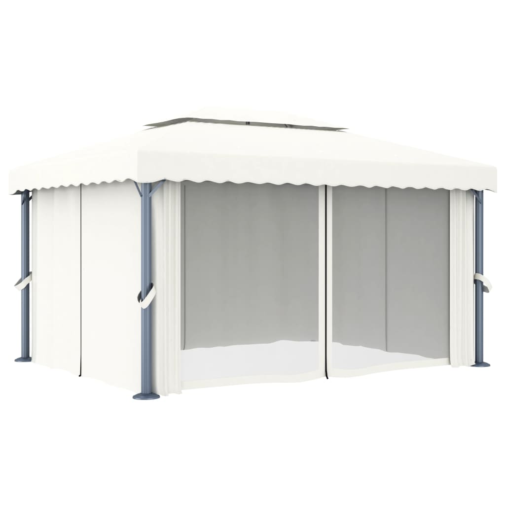 VidaXL Prieel met gordijn 4x3 m aluminium crèmewit