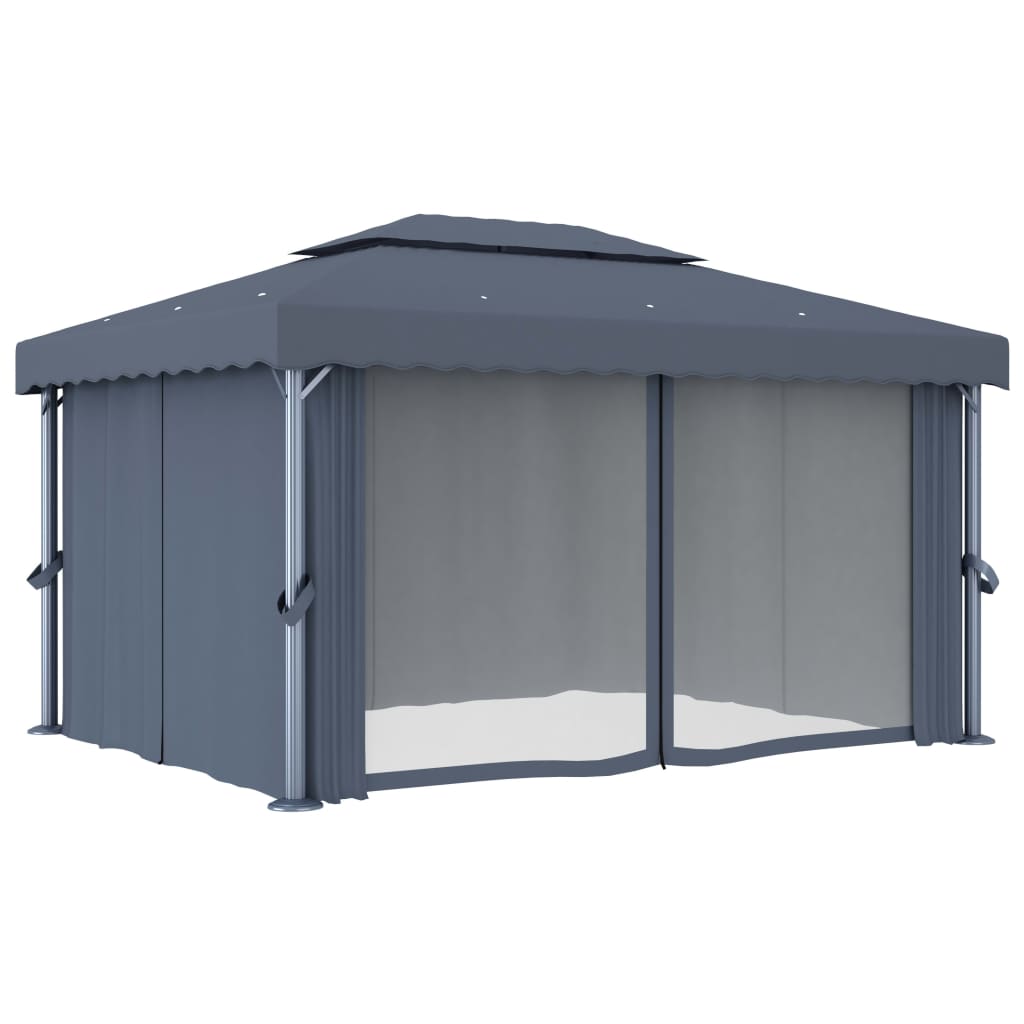 Vidaxl Arbor med gardin 4x3 M aluminiumantracit