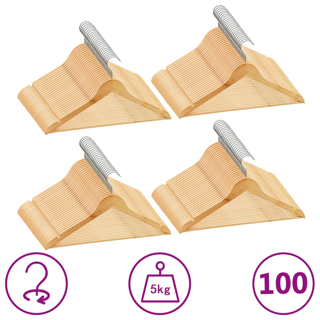 Vidaxl 100-Stéck Kleedung Hanger Set Anti-Rutsch Hardwood