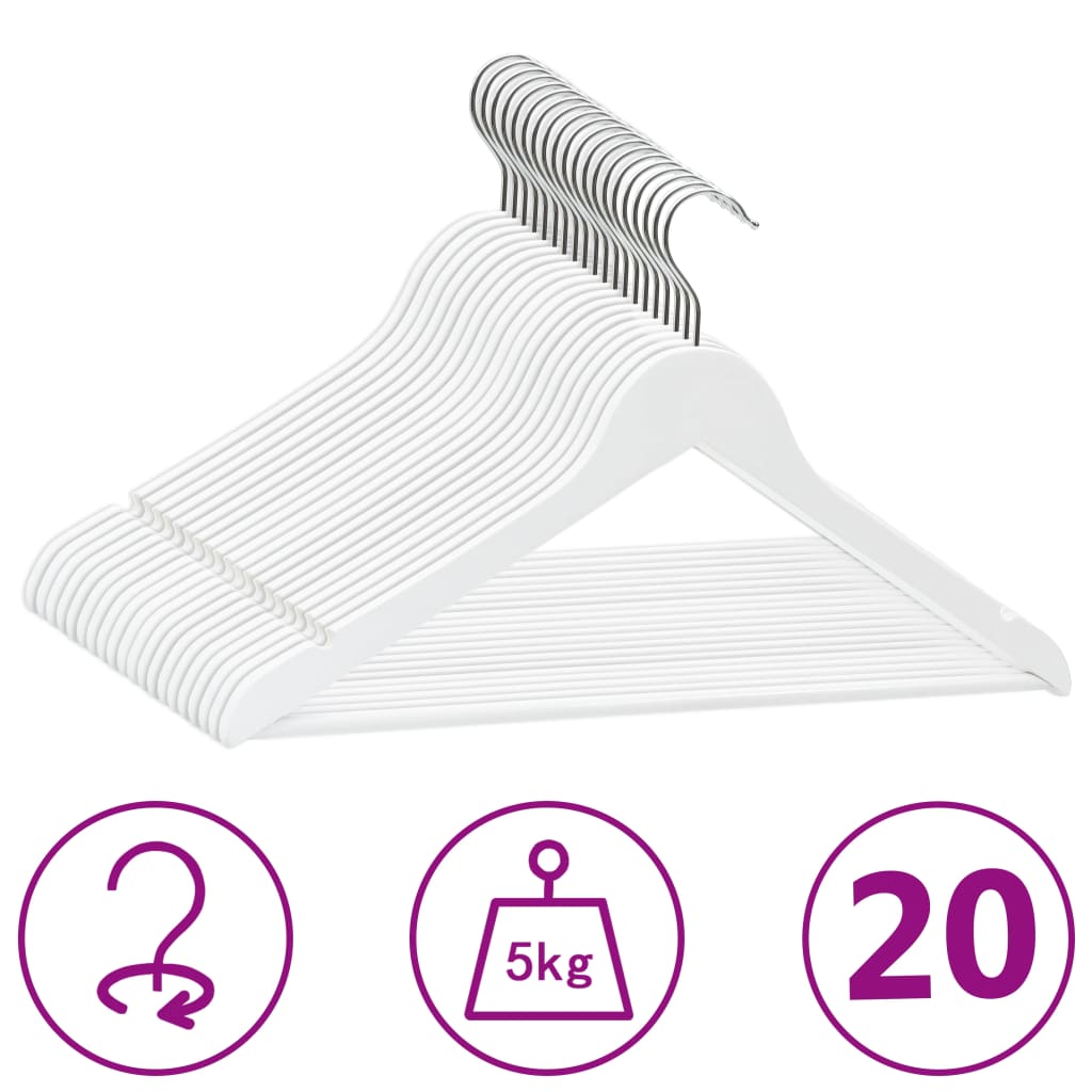 Vidaxl Conjunto de percha de ropa de 20 piezas Anti-Slip Hardwood White