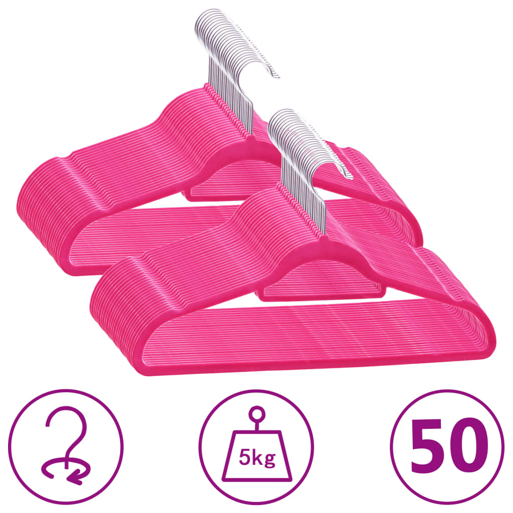 Vidaxl 50-piece clothing hanger set Anti-slip velvet pink