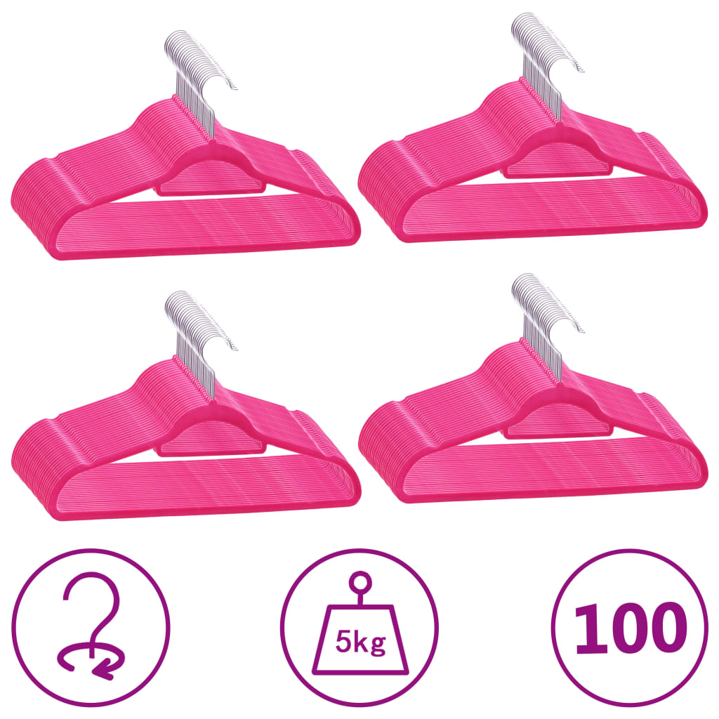 Vidaxl de 100 piezas colgador de ropa antideslizante de terciopelo rosa