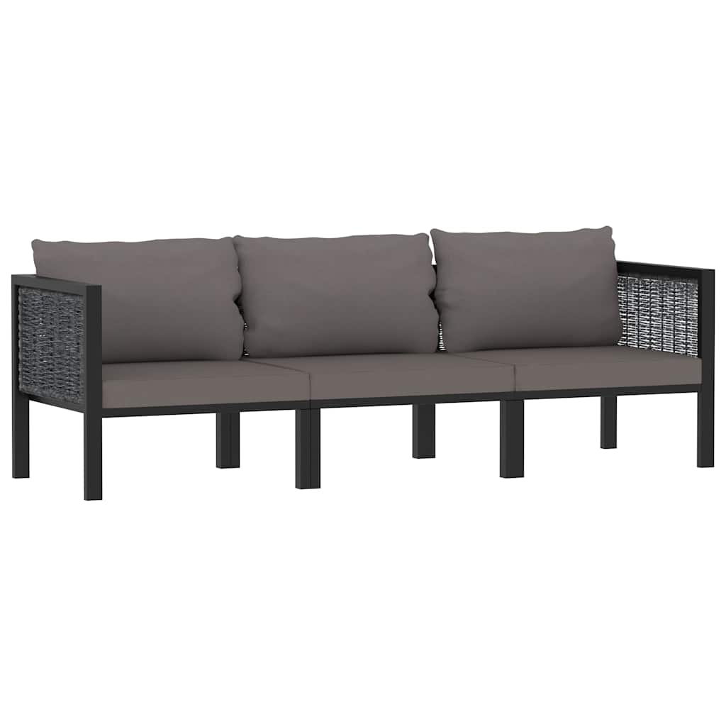 Vidaxl driezitsbank met kussens poly rattan antraciet