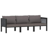 Vidaxl driezitsbank met kussens poly rattan antraciet