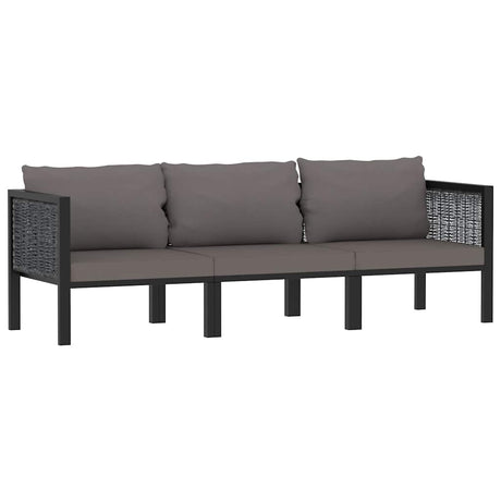 Vidaxl driezitsbank met kussens poly rattan antraciet