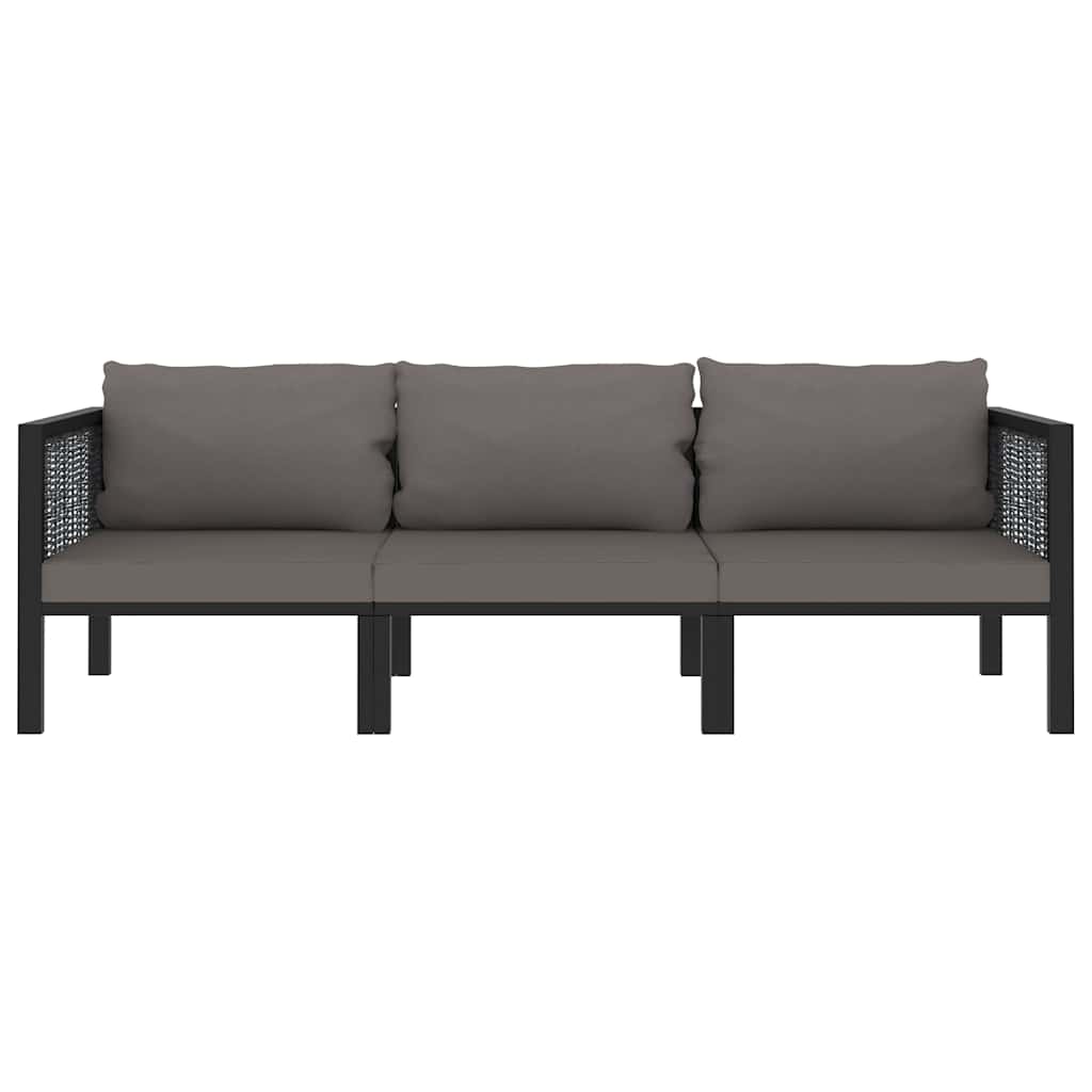 Vidaxl driezitsbank met kussens poly rattan antraciet