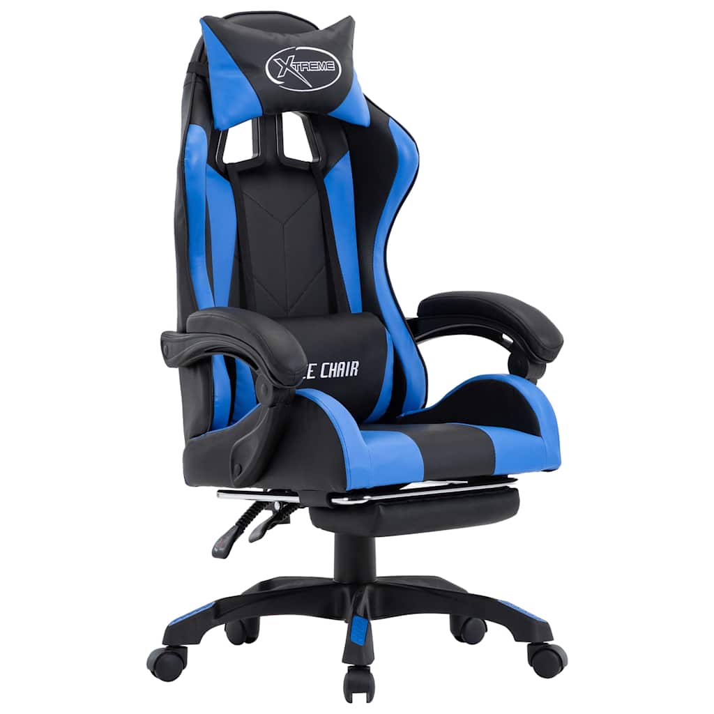 Vidaxl racestoel met voetensteun kunstleer blauw en zwart
