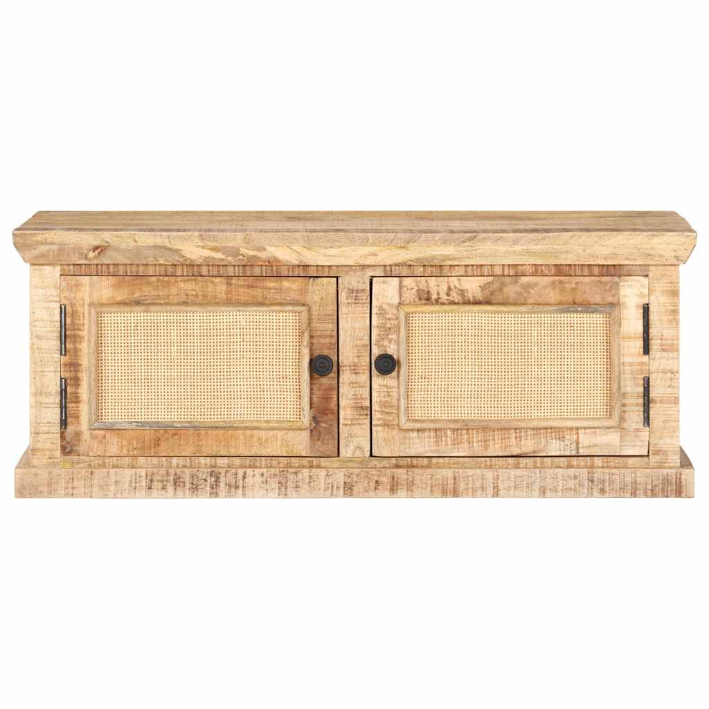 Vidaxl salontafel 90x50x35 cm massief mangohout en natuurlijk riet