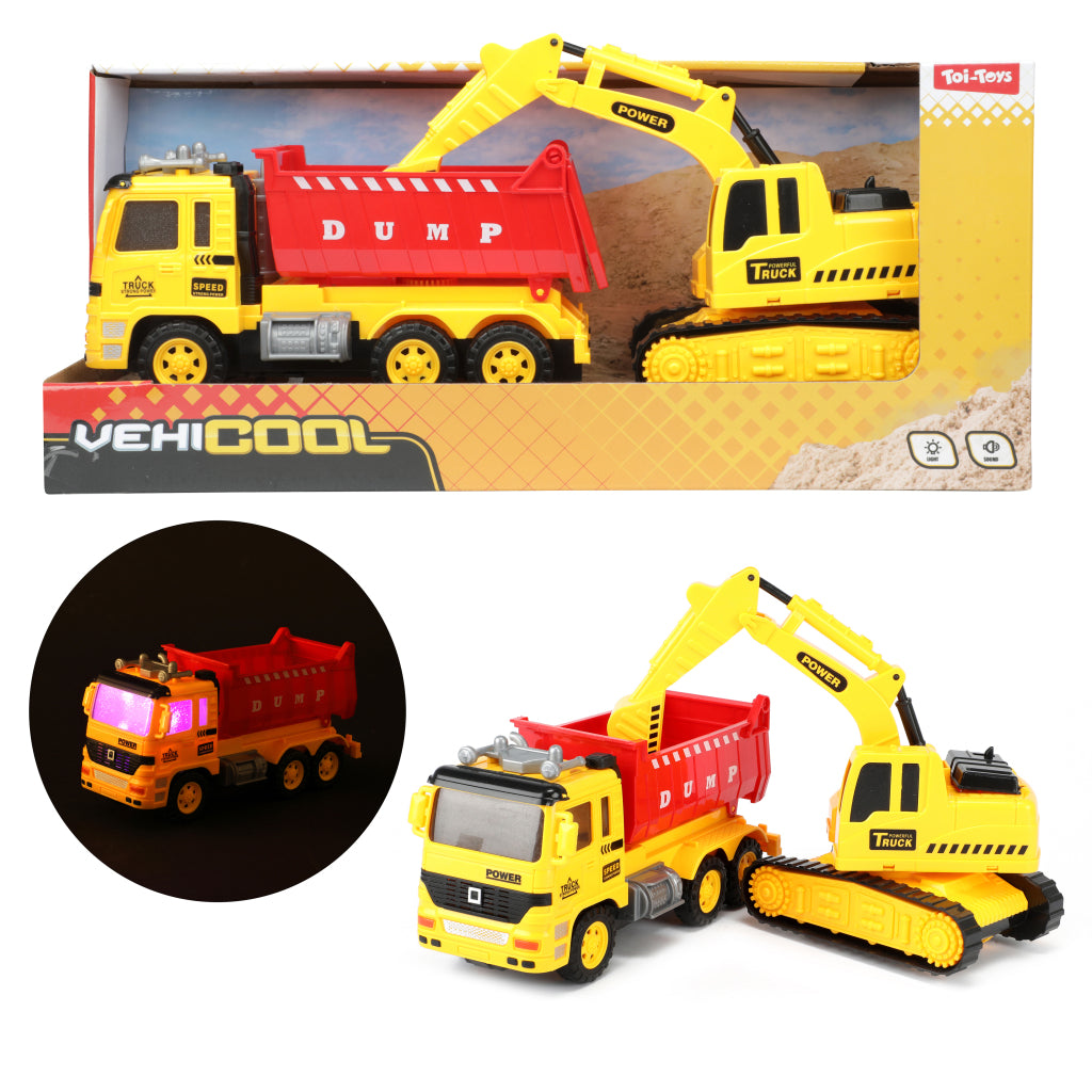 Toi-toys trucks kiepwagen met graafmachine licht geluid