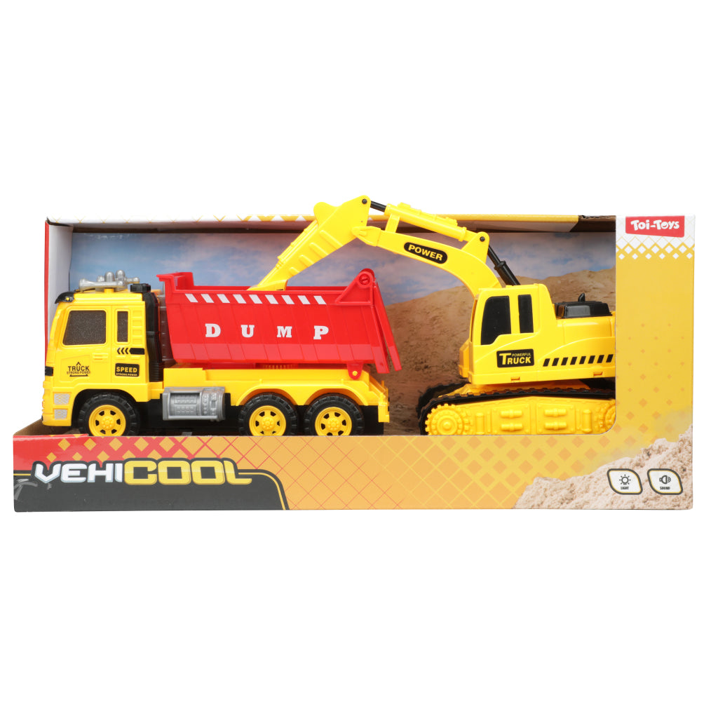 Toi-toys trucks tilt truck with excavator light sound