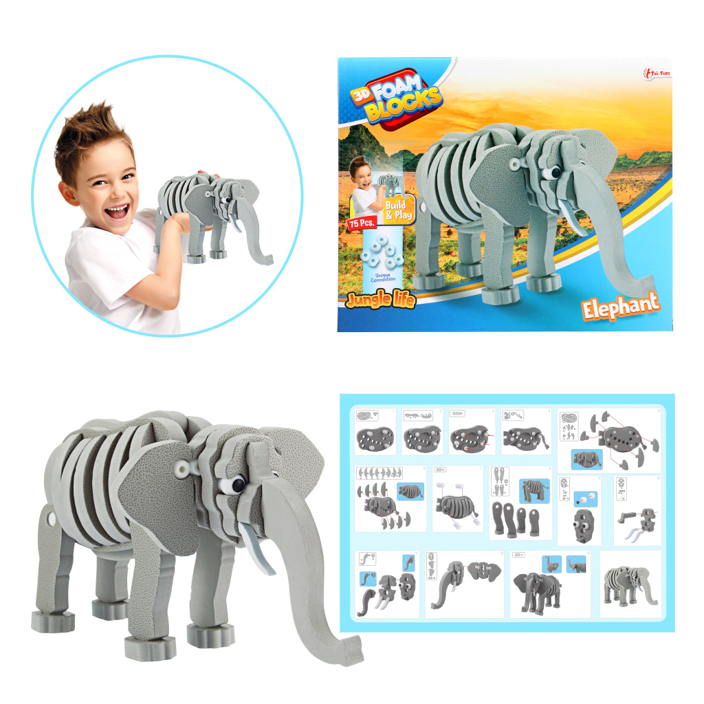 Toi-toys 3d puzzle slon junior 31,5 cm penasta siva 75-delna