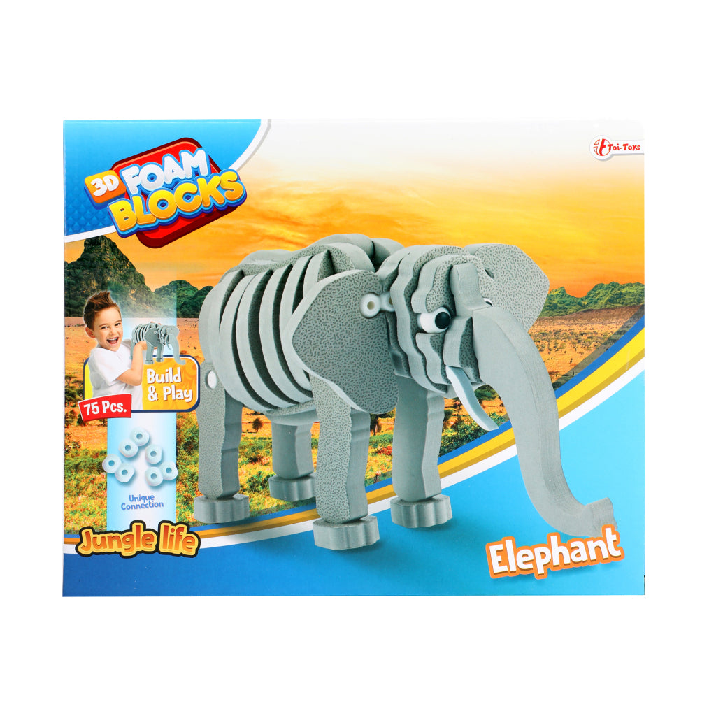 Toi-toys 3d puzzle elefant junior 31,5 cm in schiuma grigio 75 pezzi da 75 pezzi