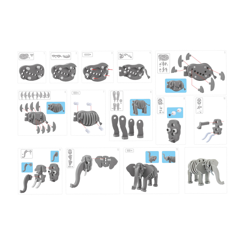 Toi-toys 3d puzzle elephant junior 31,5 cm mousse grise 75 pièces