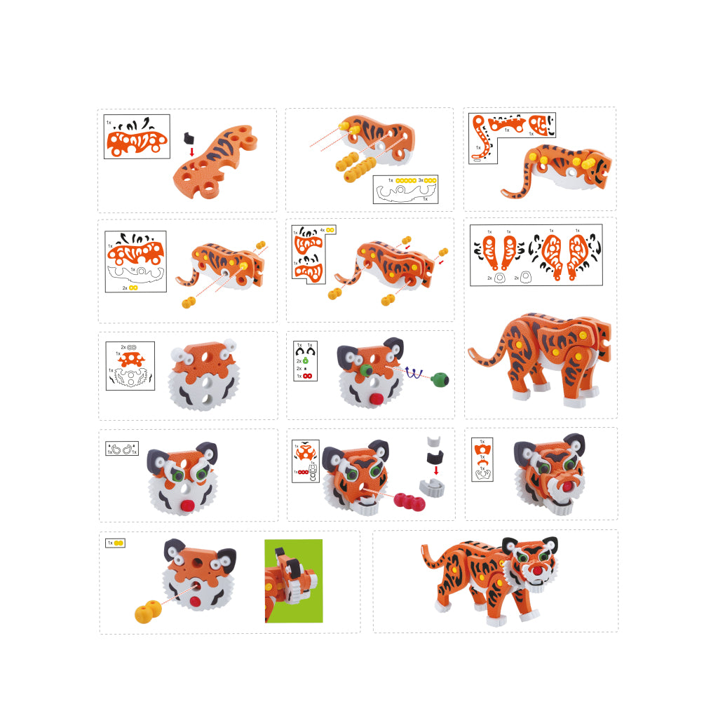 Toi-Toys 3D Puzzle Tiger Junior 31,5 cm skum orange 121-stycken