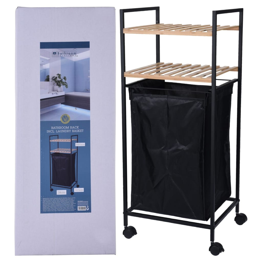 Bathroom solutions bathroom solutions opbergrek met 2 schappen en wasmand 89,5 cm bamboe