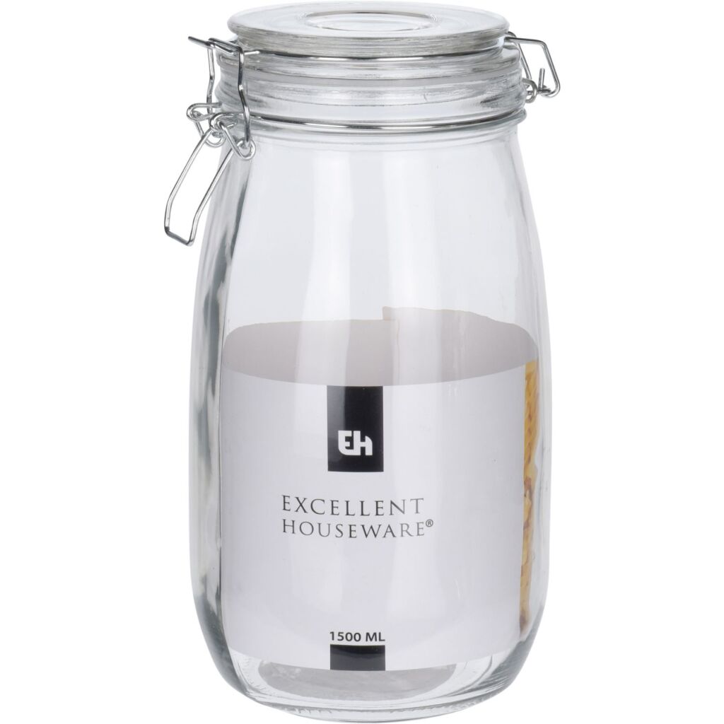 Excellent houseware voorraadpot met deksel 1500ml met klem