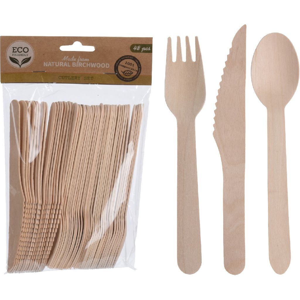 Basic wooden cutlery set 48-piece