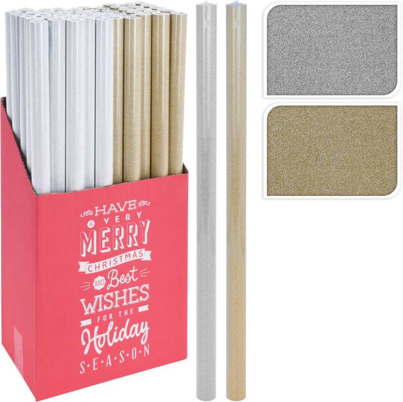 Kadopapier 70x150cm zilver goud glitter