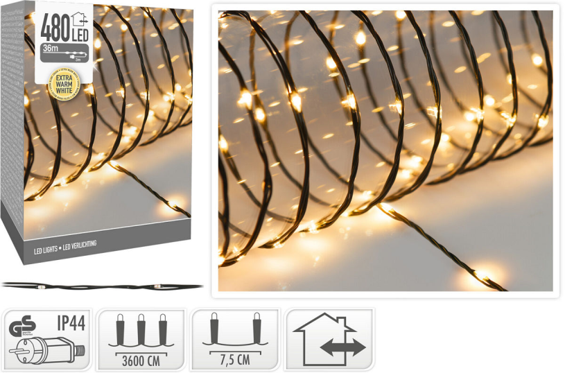 Verlichting 480led wire 36m extra warm wit - ip44