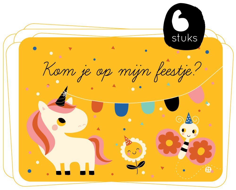 Uitnodiging: 6 kaarten eenhoorn.