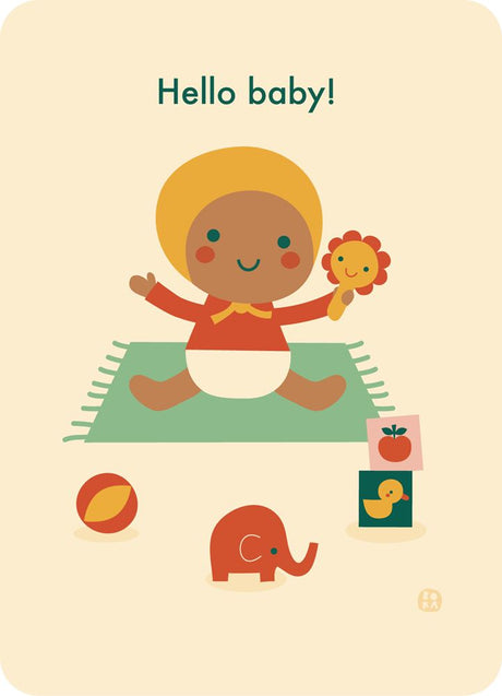 Bora hello baby-playing til ansichtkaart
