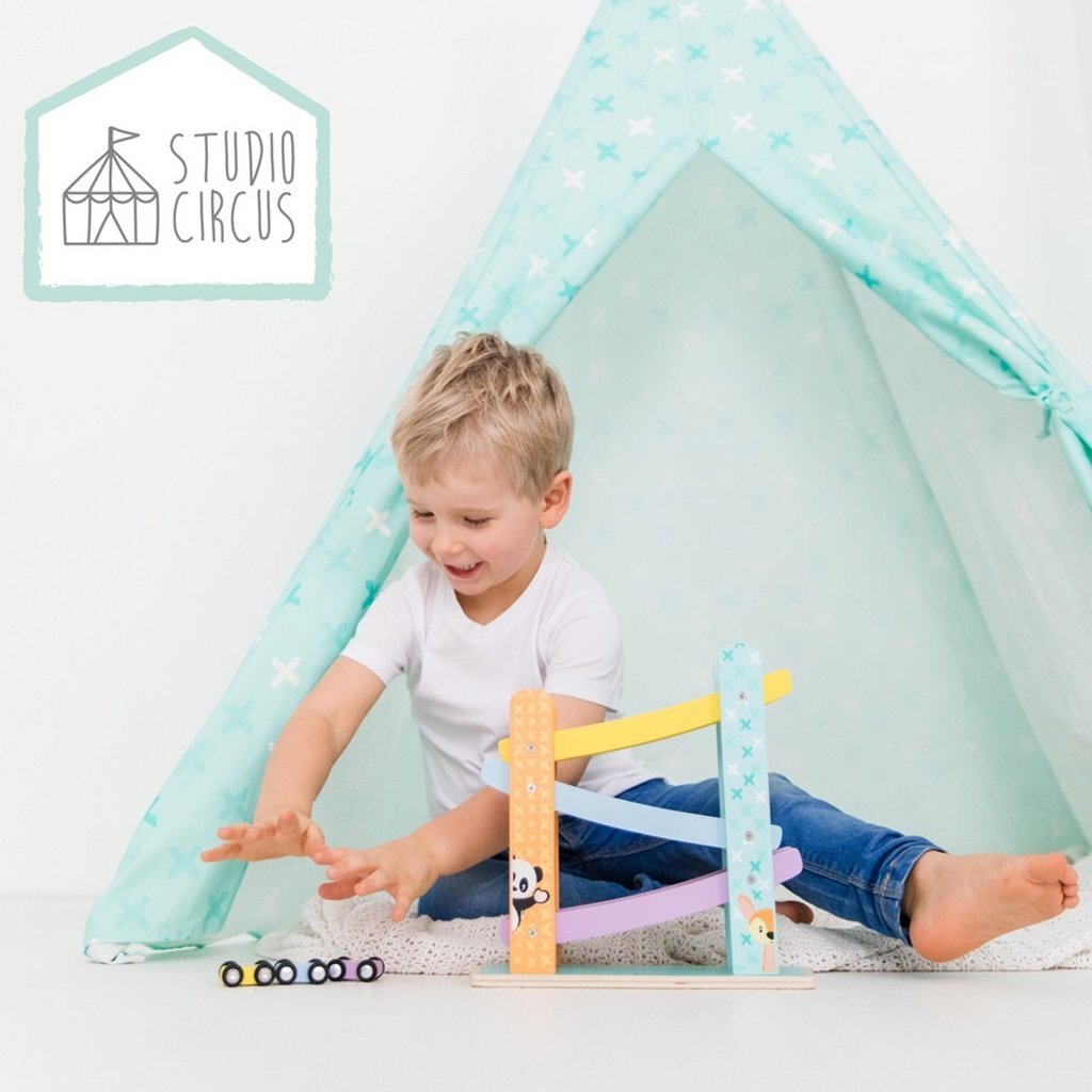 Studio circus houten autobaan + 3 auto #039;s