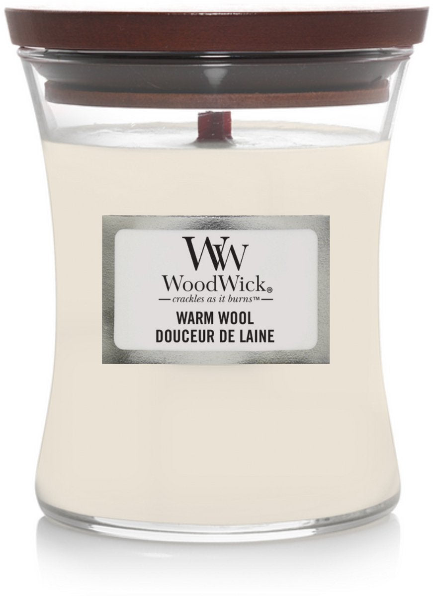 Woodwick hourglass medium geurkaars - warm wool - 60 branduren