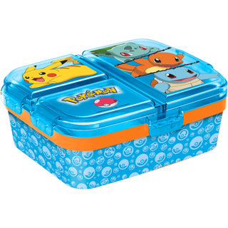 Stor pokémon kinderlunchbox – broodtrommel met 4 vakken voor kinderen vanaf 4 jaar - vaatwasserbestendig bpa-vrij - lichtblauw