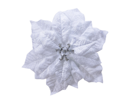 Bloem poinsettia velvet op clip 16cm - wit