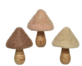 Paddenstoel hout wol 3 assorti 9.5x9.5x14cm