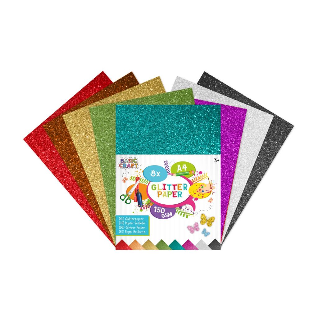 Basic Craft Basic Craft A4 Glitter paper 150 grams 8 pieces