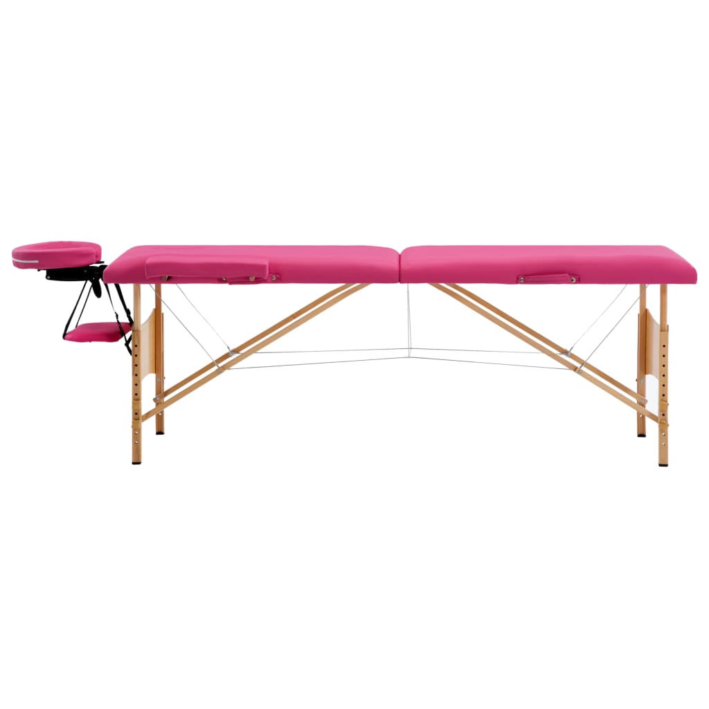 Vidaxl Mesa Massage Plegable 2 zonas de madera rosa