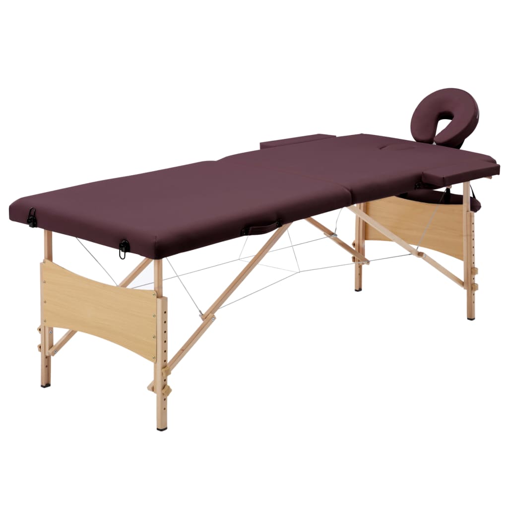 Vidaxl Mesa Massage Plegable 2 zonas Vino de madera PAARS