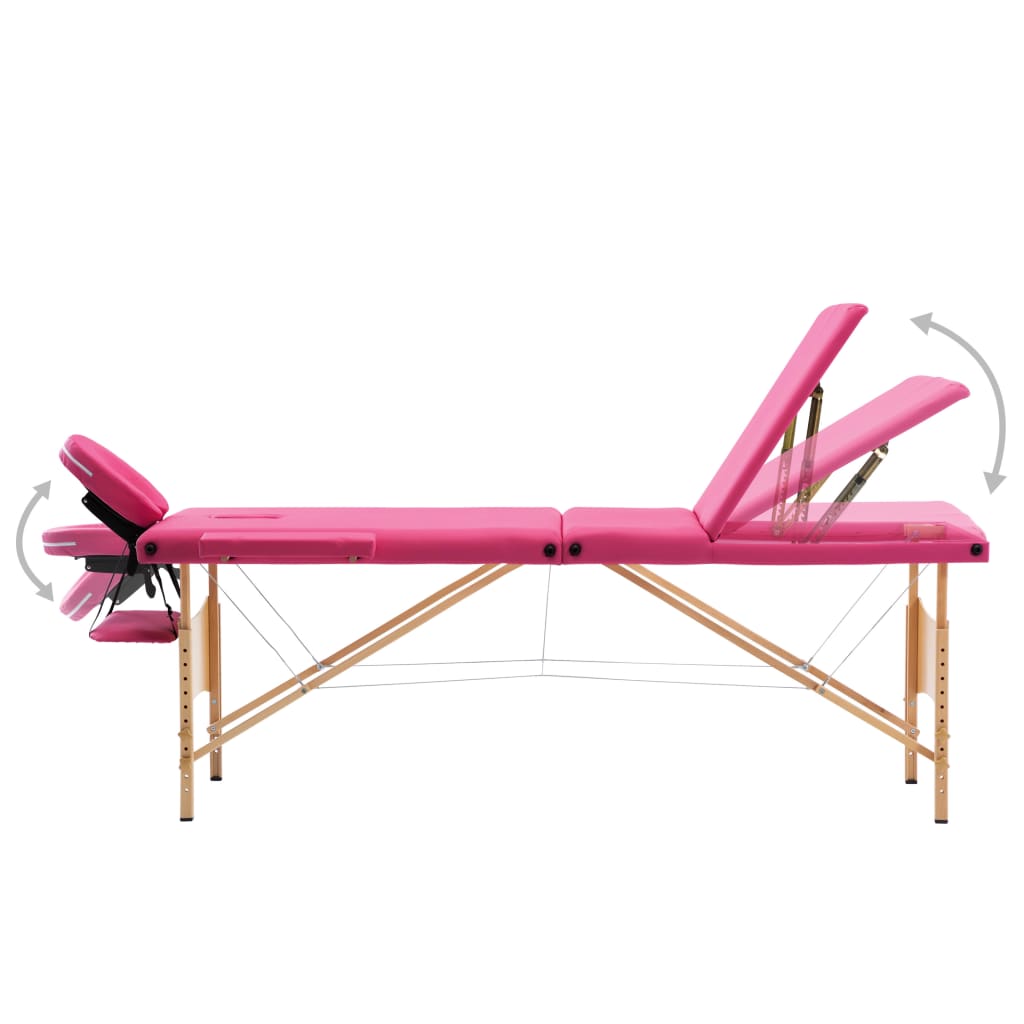 Vidaxl Massage table Collapsible 3 Zones Wood Pink