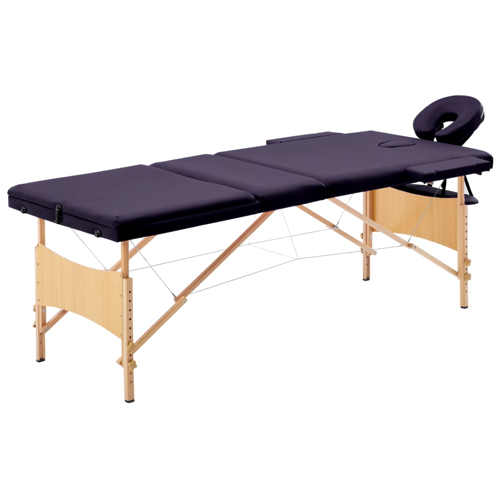 Vidaxl Mesa Massage Plegable 3 zonas Púrpura de madera