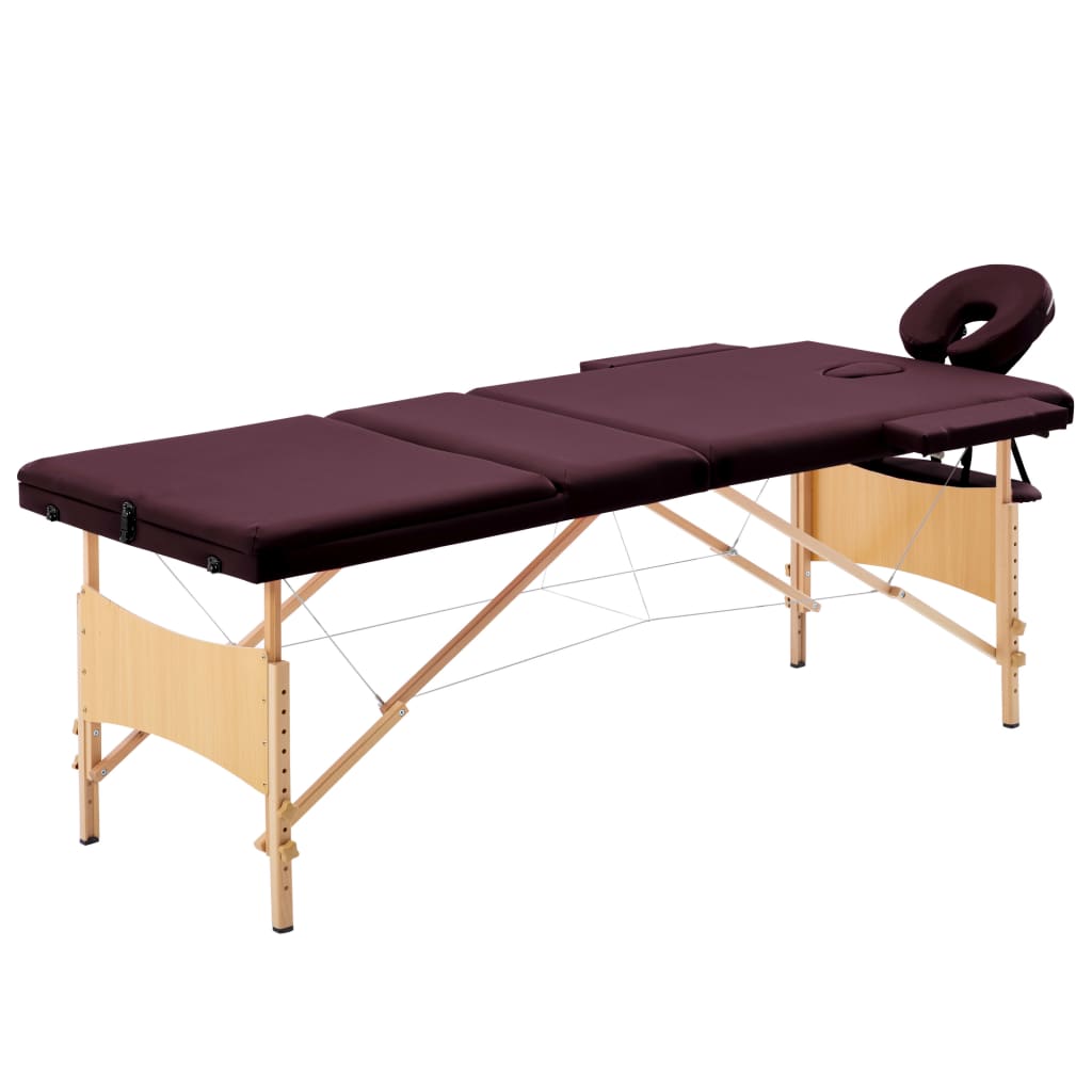 Vidaxl Massage Table Crollabile 3 zone Vino in legno Paar