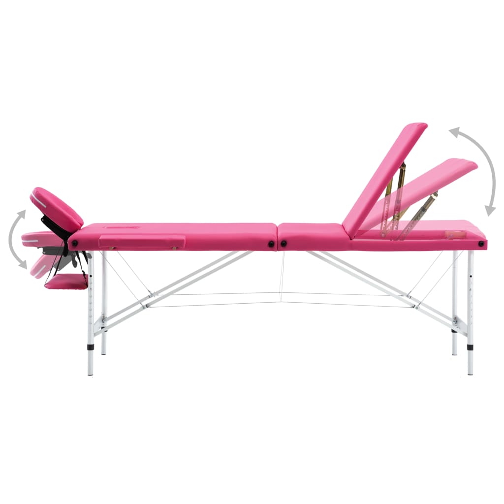 Tavolo da massaggi Vidaxl Crollabile 3 zone in alluminio rosa