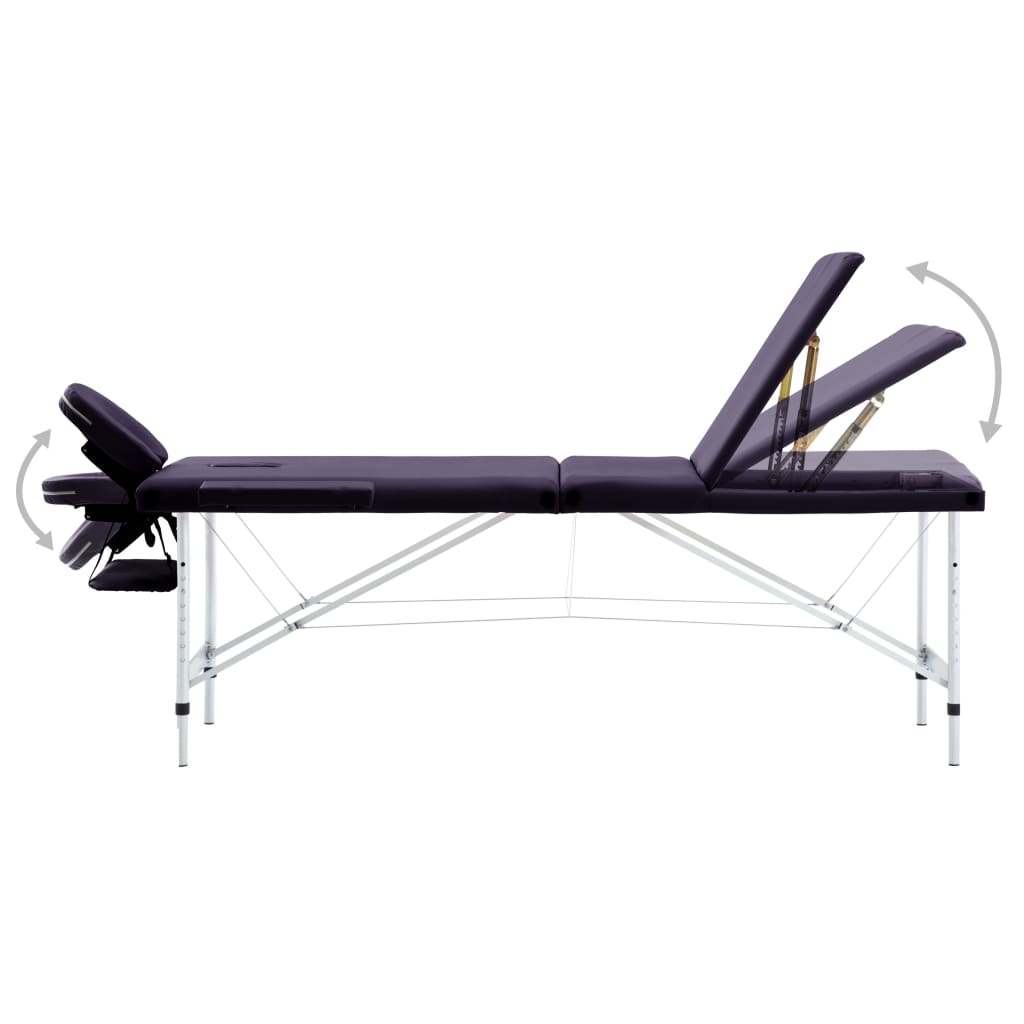 VidaXL Massagetafel inklapbaar 3 zones aluminum paars