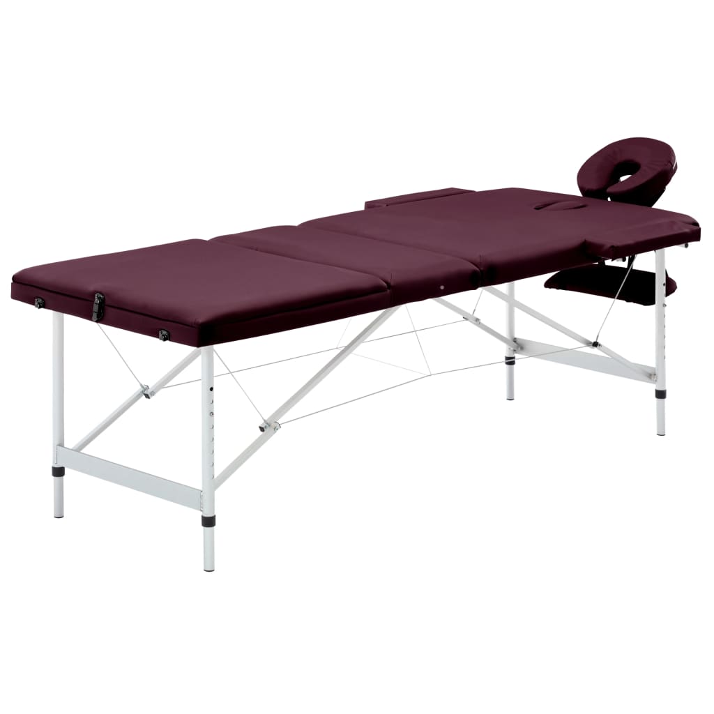 Vidaxl massagetafel inklapbaar 3 zones aluminum wijnpaars